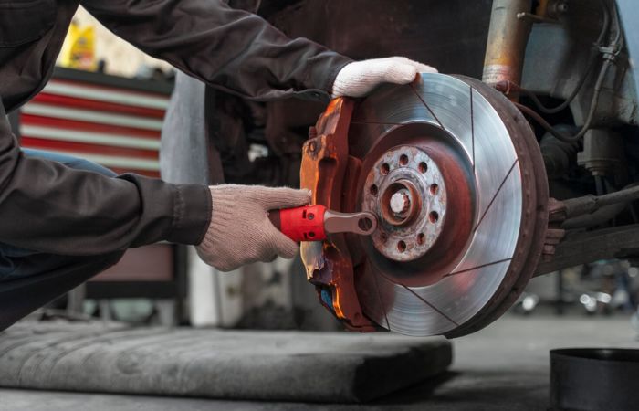 Brake calliper inspection at RR Automotive Mickleham
